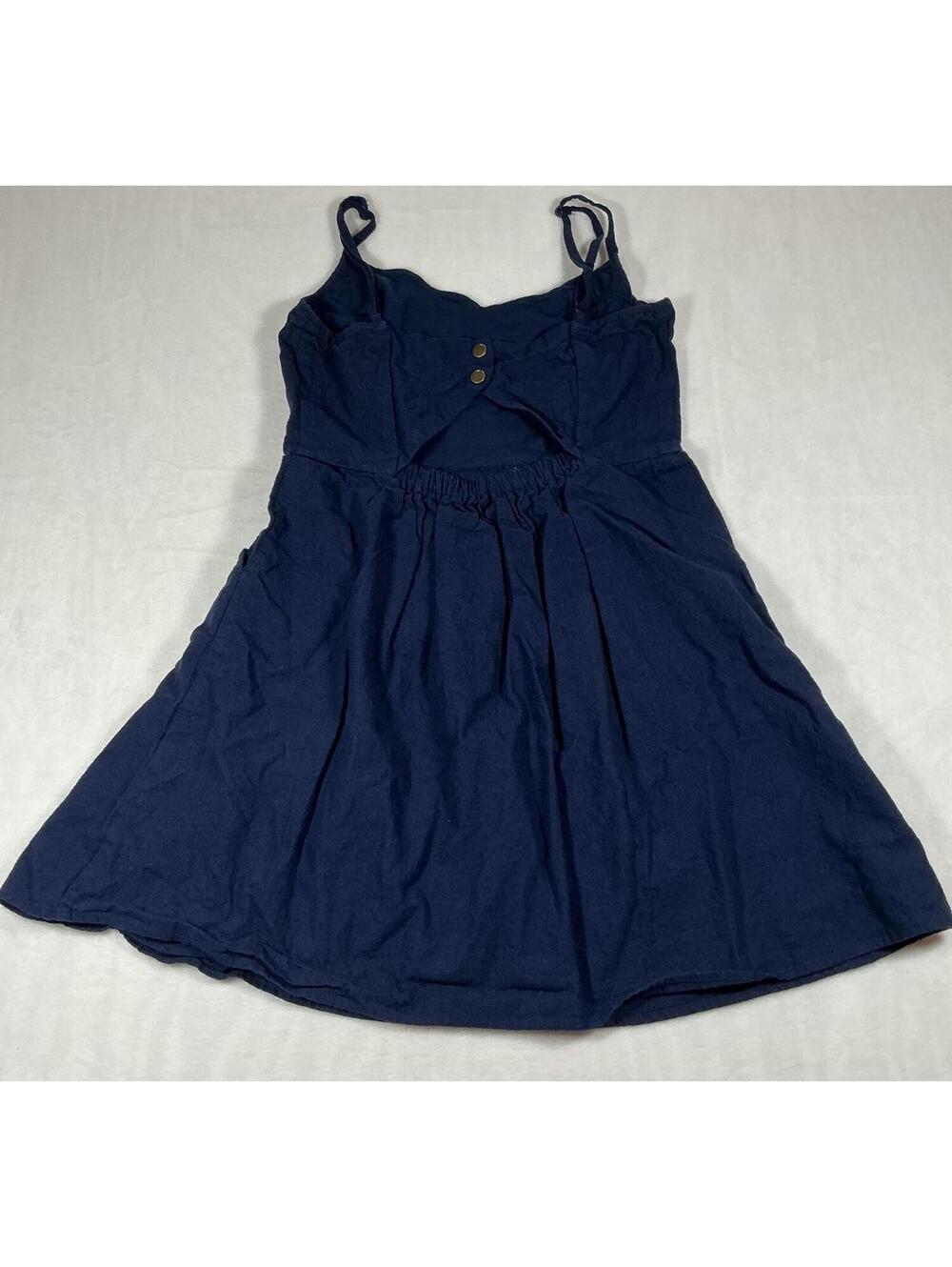 Market & Spruce Navy Blue Linen Cotton Spaghetti Strap Dress Size M - Picture 2 of 6